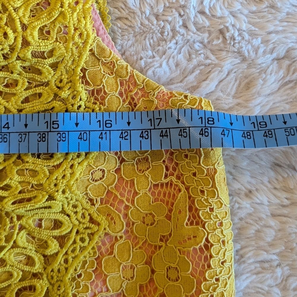 Sleeveless Lace Overlay Blouse‎ in Yellow with Pink Lining - Picture 8 of 8